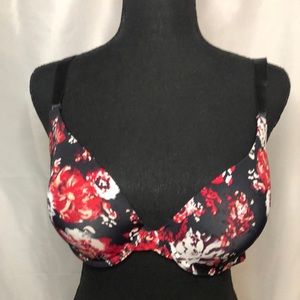 KATHY IRELAND INTIMATES red, black, and white floral padded bra. Size 36 DD.